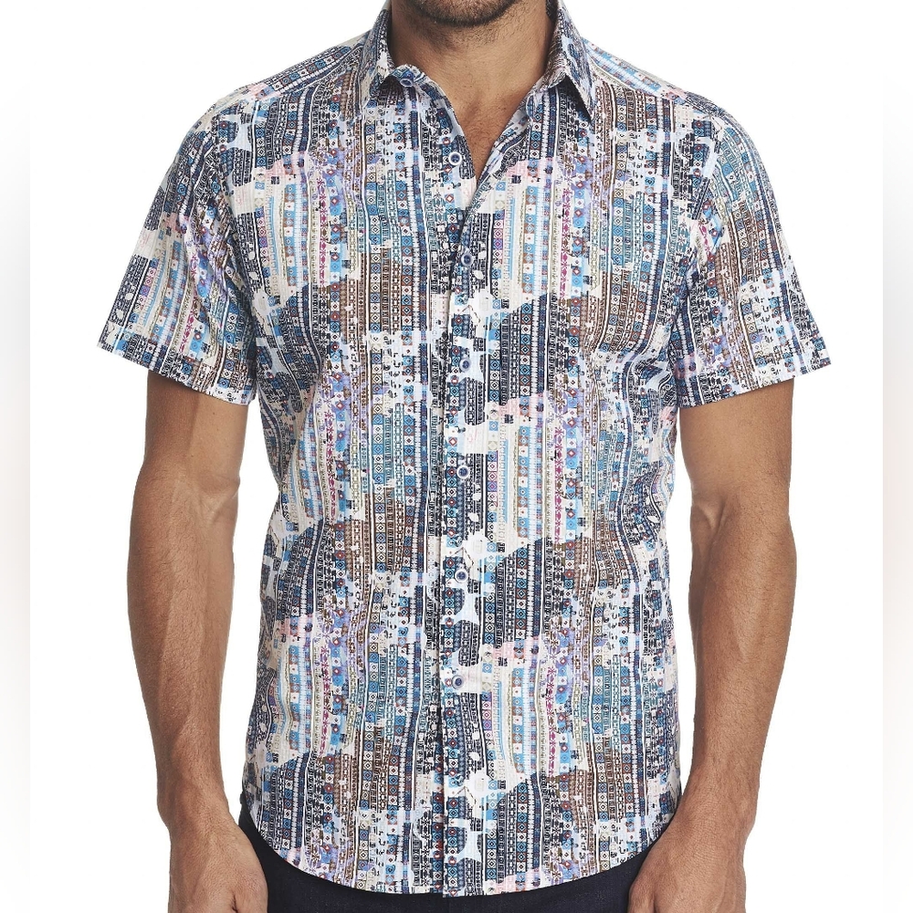 Robert Graham Men's Shirt Colorful Abstract Party Bold Short Sleeve Size Large